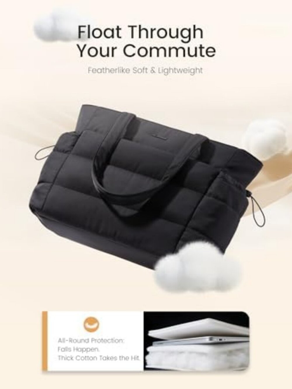 Stylish Tote Bag for Women with Tumbler Holder, Puffer Laptop Handbag for Work - Picture 5 of 6
